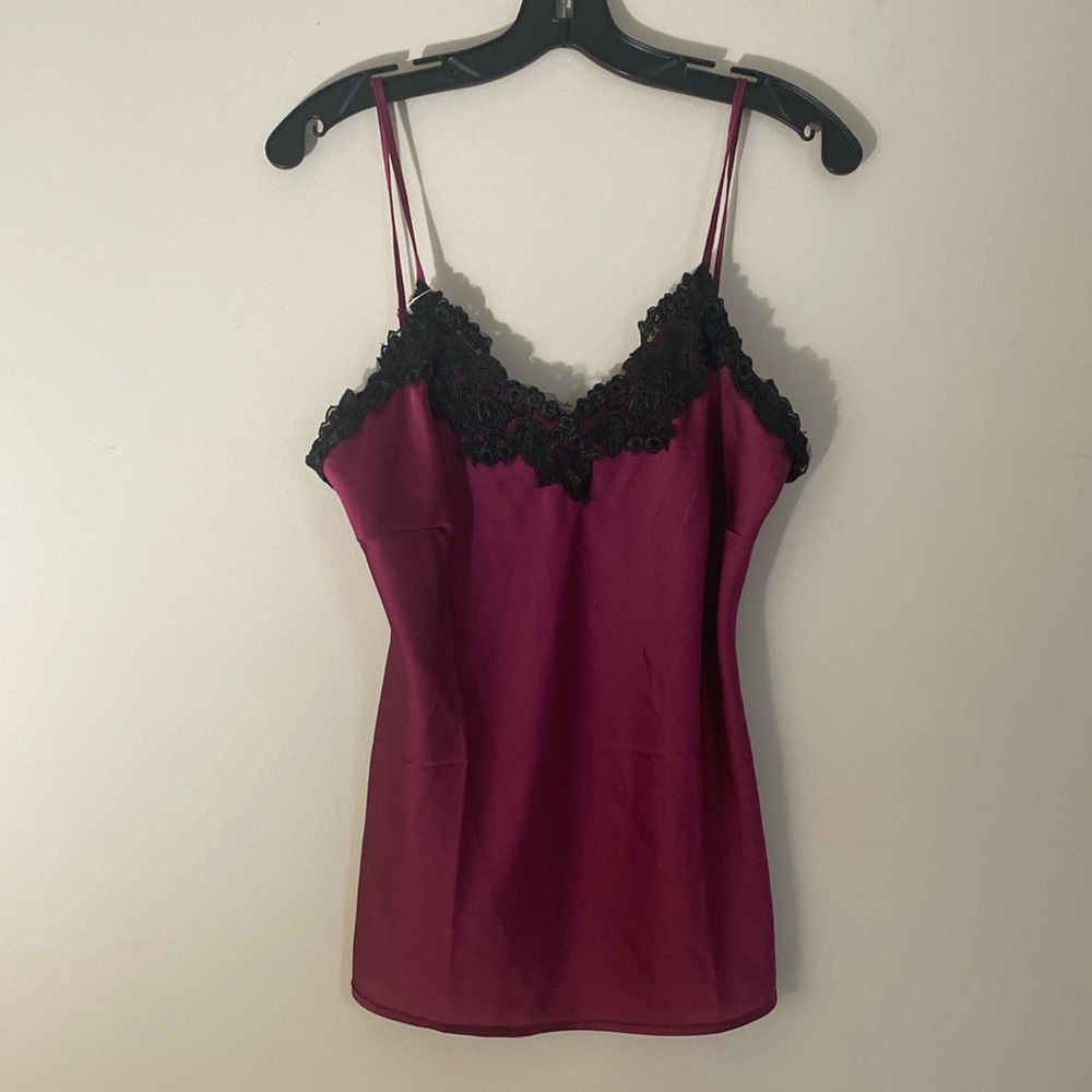 Maroon and Black Lace Silk Camisole - NWT